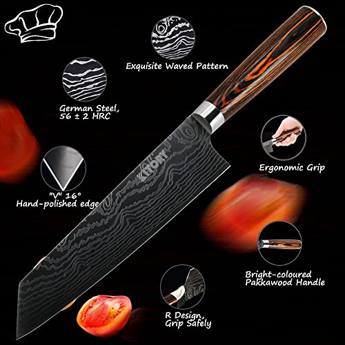 Kitory Kiritsuke Chefs Knife, Japanese Kitchen Knives with Sheath for Meats, Sushi and Vegetables, German HC Steel, PakkaWood Handle for Home&Restaurant-FLAMINGO SERIES, 2024 Gifts