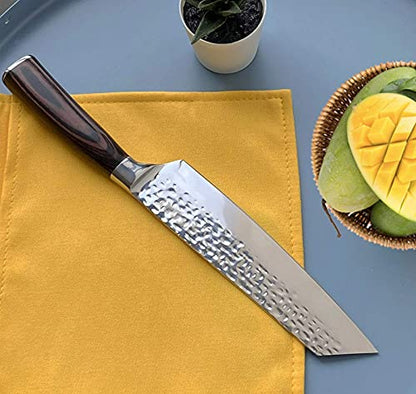 Kitory Kiritsuke Chef Knife 8" Japanese Kitchen Knife for Cutting Meat and Vegetables - Ergonomic PakkaWood Handle - Exquisite Hammered Finish Non-Slip Texture - 2024 Gift