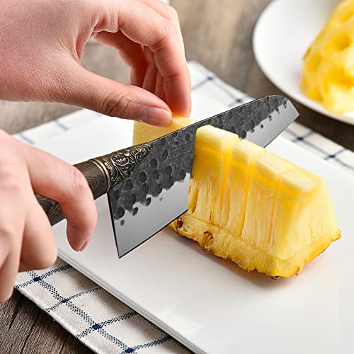 Long Quan Handmade Santoku Knife 8 Inch 9Cr18Mov Steel Pear Wood Handle With Gift Box