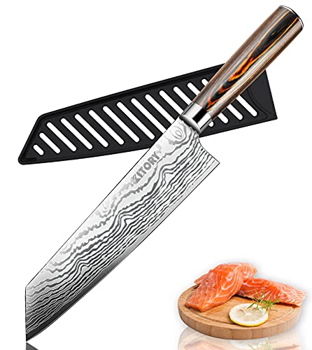 Kitory Kiritsuke Chefs Knife, Japanese Kitchen Knives with Sheath for Meats, Sushi and Vegetables, German HC Steel, PakkaWood Handle for Home&Restaurant-FLAMINGO SERIES, 2024 Gifts
