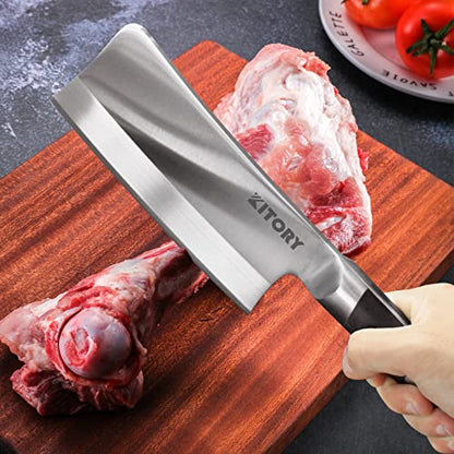 Kitory Meat Cleaver 7", Heavy Duty Bone Kitchen Knife, Chinese Chef`s Butcher Knife, German High Carbon Stainless Steel with Full Tang Bolster Pakkawood Handle - with Luxury Gift Box
