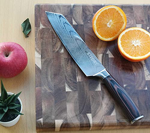 Kitory Kiritsuke Chef Knife 8" - Japanese Traditional Kitchen Knives for slicing meats and Vegetables - Ergonomic PakkaWood Handle - Laser Etched Waved Pattern, Christmas Gift 2024