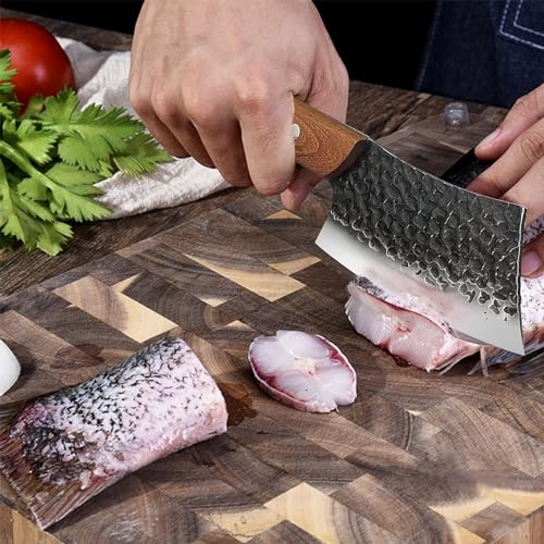 Kitory Cleaver Knife 5'' Professional Kitchen Butcher Cleaver with Anti-Slip Handle for Meat, Vegetables, Bread, Bone, High Carbon-Stainless Steel Kitchen Knife with Ergonomic Wood Handle