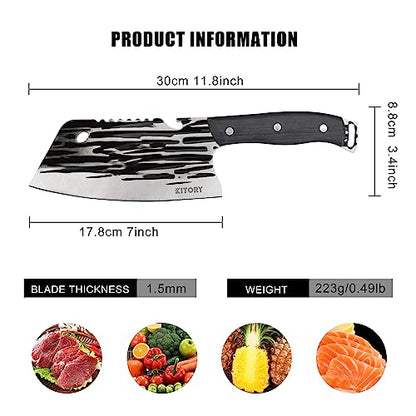 Kitory Cleaver Knife 7 Inch Chinese Knife, High Carbon Stainless Steel Kitchen Knife with Ergonomic Handle, Ultra Sharp, Full Tang, 2024 Gift