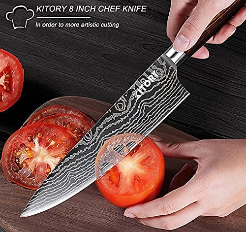 Kitory Chef Knife 8 Inch, Pro Kitchen Knife with Sheath, German High Carbon Stainless Steel, Ergonomic Pakkawood Handle, for Home&Restaurant, 2024 Gifts