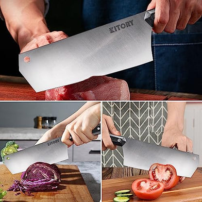 Kitory Cleaver Knife, Japanese Nakiri Chef knife, Kitchen Choppaiang knife, Full Tang, HC Stainless Steel Ultra Sharp Forged Blade, 2024 Gifts For Women and Men
