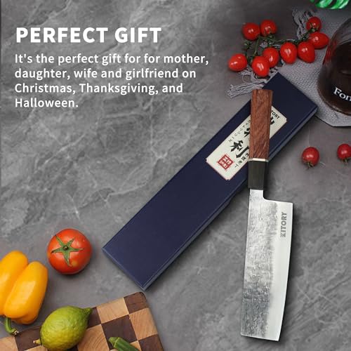 Kitory Nakiri Knives, 7'' Japanese 7Cr17MoV Knife, Stainless Steel with Ergonomic Handle, Vegetable Chef Knife for Chopping, Dicing & Slicing, Premium Gift Box
