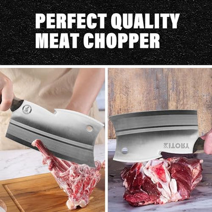 Kitory Meat Cleaver 7", Butcher Knife Bone Cutter Multi-Purpose Dual Edges Heavy Duty Kitchen Chopper, Chinese Chefs Knife with Pearwood Handle, 2024 Kitchen Gadget Gift