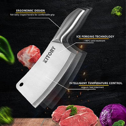 Kitory Meat Cleaver, Stainless Steel Professional Butcher knife, Stainless Steel Handle, meat vegetable knife for Home Kitchen and Restaurant, 2023 Gifts For Women and Men