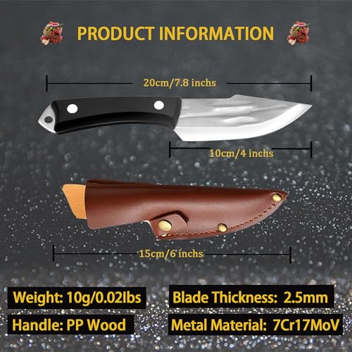 Kitory Chef Knife with Leather Sheath, Meat Cutting Knife with PP Handle，Professional Chef Knife High Carbon Steel For Home kitchen Cooking Outdoor Camping BBQ