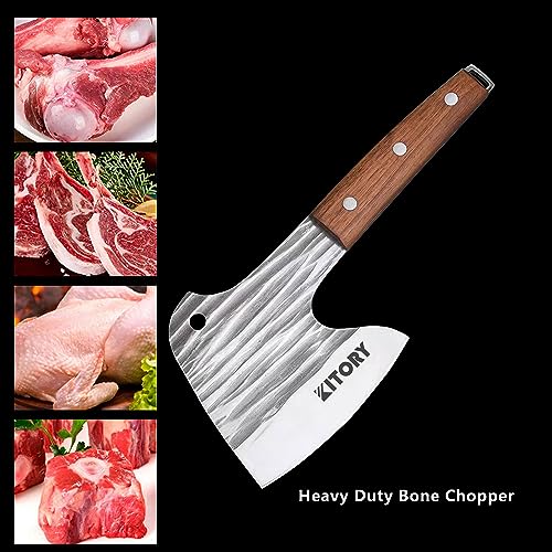 Kitory Cleaver Knife, Small Axe Bone Chopper, Smaller Size Heavy Duty Butcher Knife for Bone Breaking, Forged 4mm Thickness Blade, Wood Handle, 2024 Gifts For Women and Men