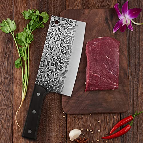 Kitory Cleaver Knife, 7" Light Weight Chinese Chefs Knife, Hand Forged Blade with Guard, Full Tang High Carbon Stainless Steel kitchen Knife, 2024 Gifts For Women and Men