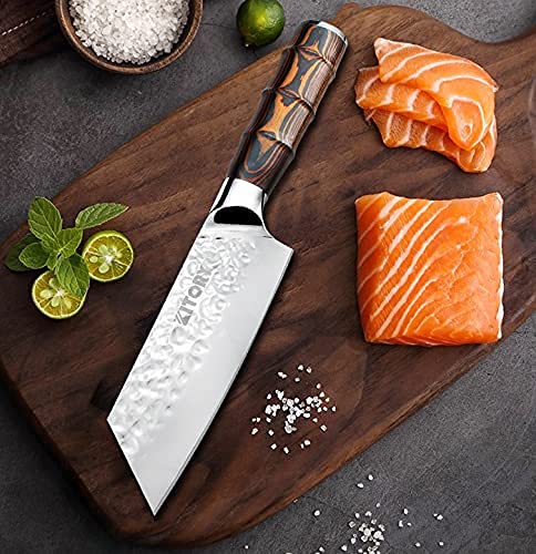 Kitory Kiritsuke Chef Knife 5.5", Small Japanese Kitchen Knives, HC German Stainless Steel, Hammered Finish Blade, Pakkawood Handle Cooking Cutlery 2024 Gifts for Home&Restaurant