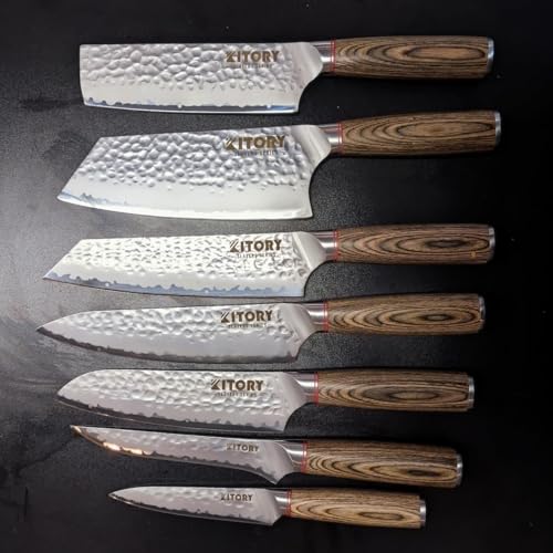 Kitory Chef Knife 8 Inch, Japanese Chef Knife, Hand Forged Kitchen Knife with Hammer Finish High Carbon Steel, Razor Sharp Gyuto Chefs Knife, Pakkawood Handle, 3Layers Series 2023 Gifts