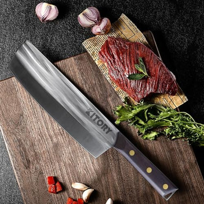 Kitory Japanese Nakiri Chef Knife with Full Tang Wood Handle, Forged HC Steel, Multipurpose Kitchen Gadget for Home and resturant, 2024Gift
