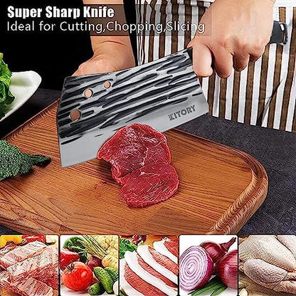 Kitory Meat Cleaver, 7 Inch Full Tang Chinese Knife High Carbon Stainless Steel Kitchen Knife with Blade Guard for Cutting Chopping Meats, Small Bones and Vegetables 2024 Gifts