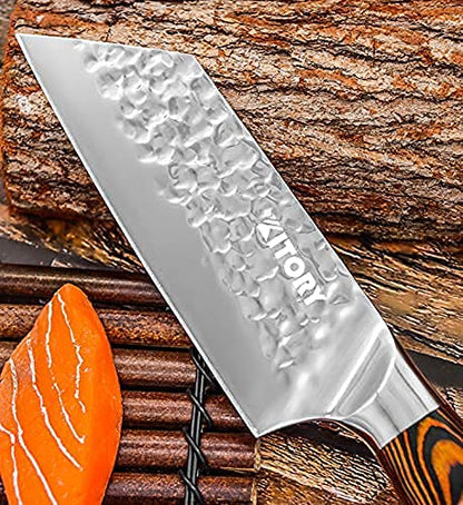 Kitory Kiritsuke Chef Knife 5.5", Small Japanese Kitchen Knives, HC German Stainless Steel, Hammered Finish Blade, Pakkawood Handle Cooking Cutlery 2024 Gifts for Home&Restaurant