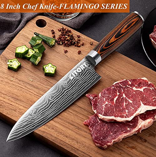 Kitory Chef Knife 8 Inch, Pro Kitchen Knife with Sheath, German High Carbon Stainless Steel, Ergonomic Pakkawood Handle, for Home&Restaurant, 2024 Gifts