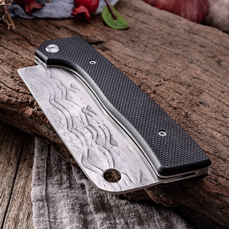 Kitory Folding Cleaver, Pocket Japanese Usuba Nakiri Chef Knife with Forged HC Steel Blade, portable kitchen knife with G10 Handle Camping BBQ Outdoor 2024 Gifts