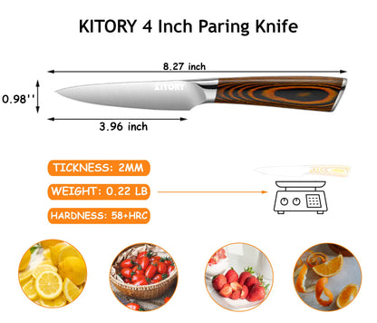 Kitory Paring Knife 4 inch Small Kitchen Knife Sharp Fruit Knife Peeling Knife, German High Carbon Steel, Ergonomic Pakkawood Handle, 2024 Gifts For Women and Men