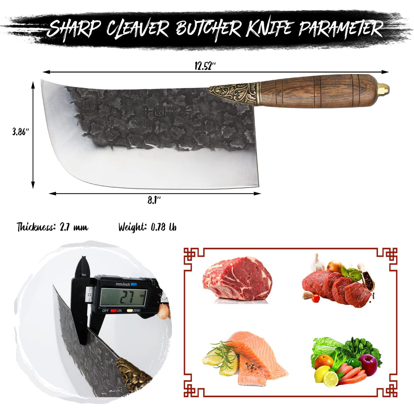 Handmade Butcher Knife, Heavy Duty Meat Cleaver, Forged Chinese Longquan Kitchen Knife 8 Inch, High Carbon Steel Blade, Wenge Wood Handle, Asian Chef Knives with Gift Box, 2024 Gifts