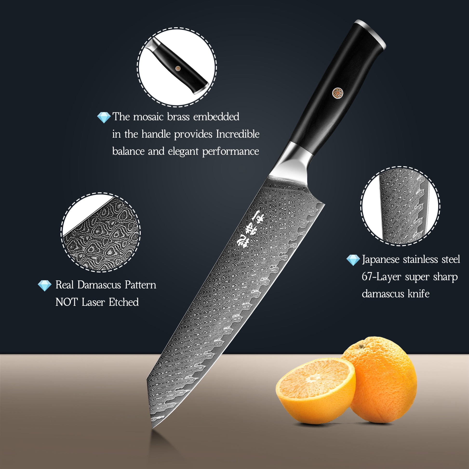 Damascus kiritsuke Knife, 8 Inch Ultra-Sharp Deluxe Kitchen Gyuto Knife, VG-10 67 Layers Damascus Steel kiritsuke Chef with Ergonomic Pakkawood Handle, Gift for kitchen lovers - KITORY Cutlery