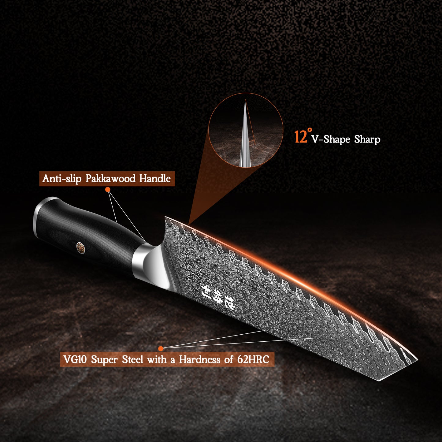 Damascus kiritsuke Knife, 8 Inch Ultra-Sharp Deluxe Kitchen Gyuto Knife, VG-10 67 Layers Damascus Steel kiritsuke Chef with Ergonomic Pakkawood Handle, Gift for kitchen lovers - KITORY Cutlery