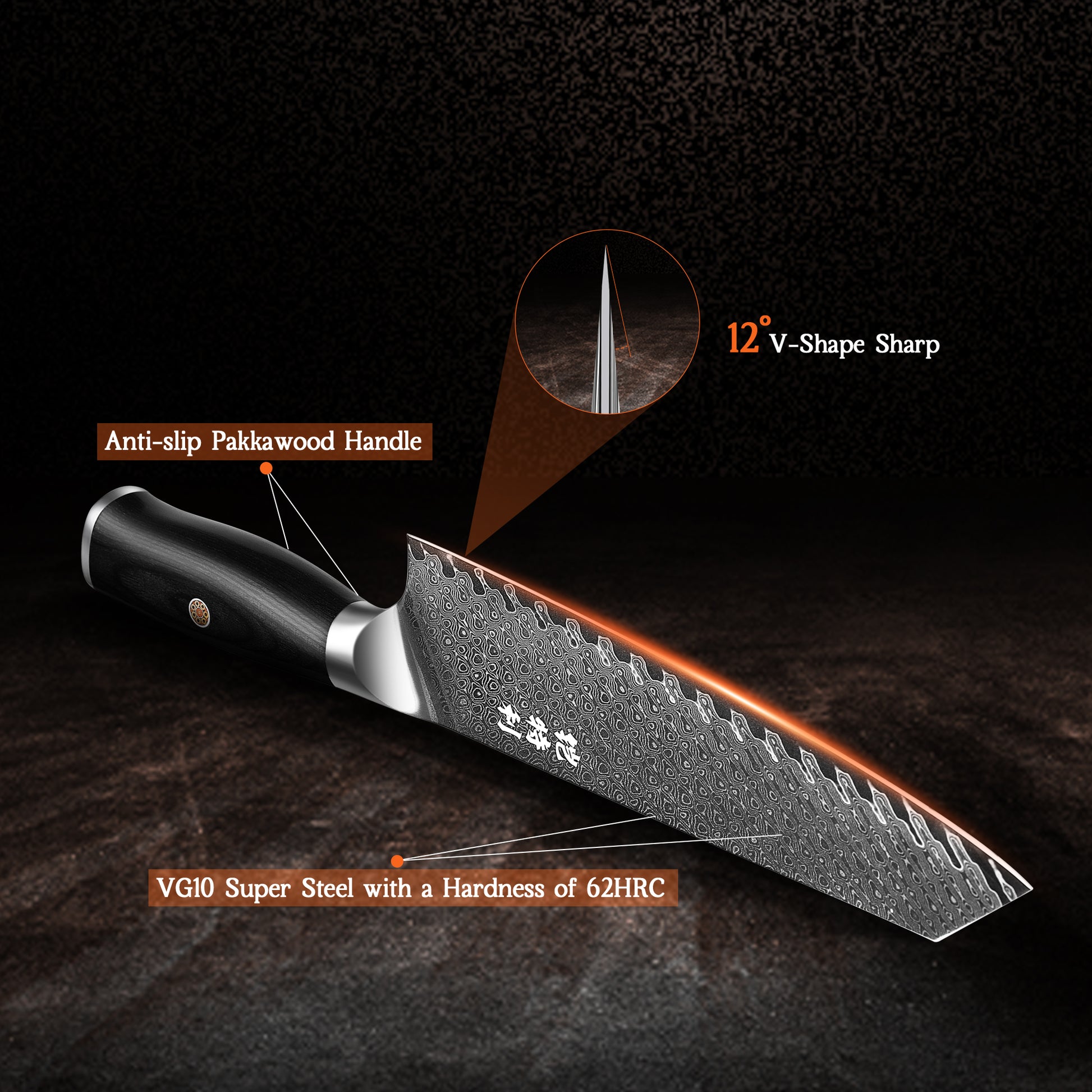 Damascus kiritsuke Knife, 8 Inch Ultra-Sharp Deluxe Kitchen Gyuto Knife, VG-10 67 Layers Damascus Steel kiritsuke Chef with Ergonomic Pakkawood Handle, Gift for kitchen lovers - KITORY Cutlery