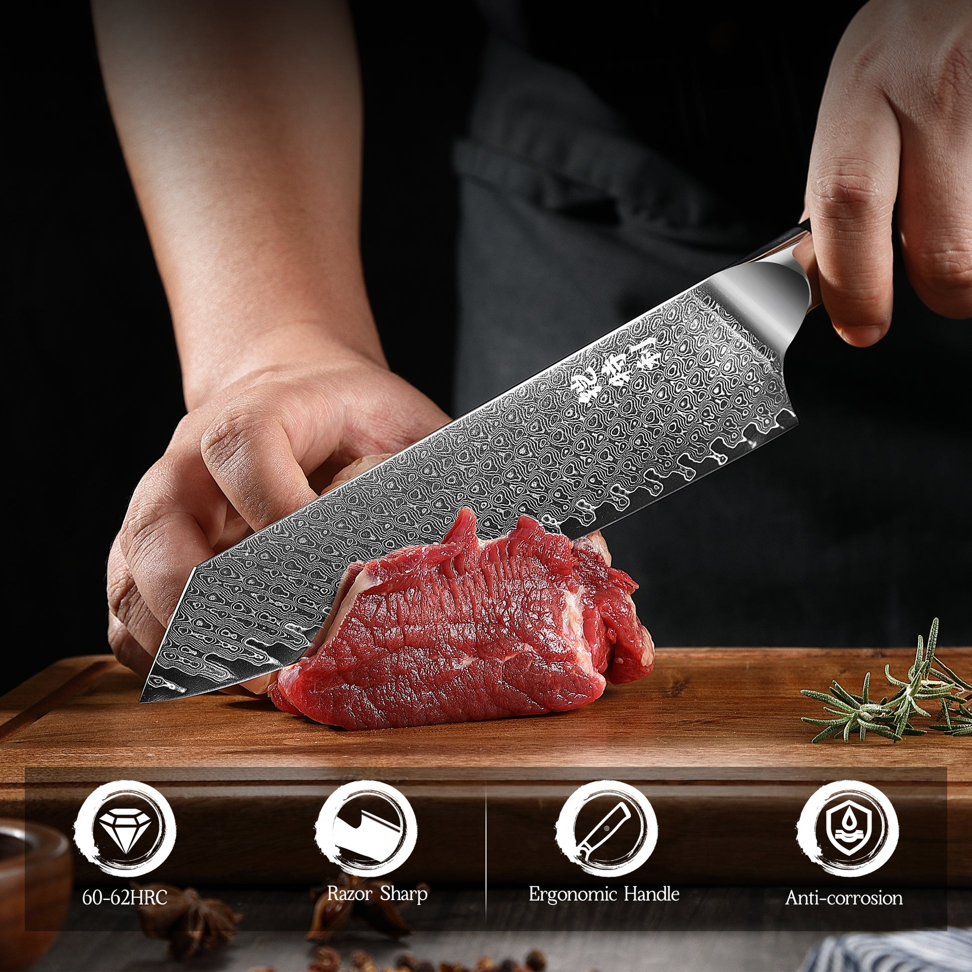 Damascus kiritsuke Knife, 8 Inch Ultra-Sharp Deluxe Kitchen Gyuto Knife, VG-10 67 Layers Damascus Steel kiritsuke Chef with Ergonomic Pakkawood Handle, Gift for kitchen lovers - KITORY Cutlery