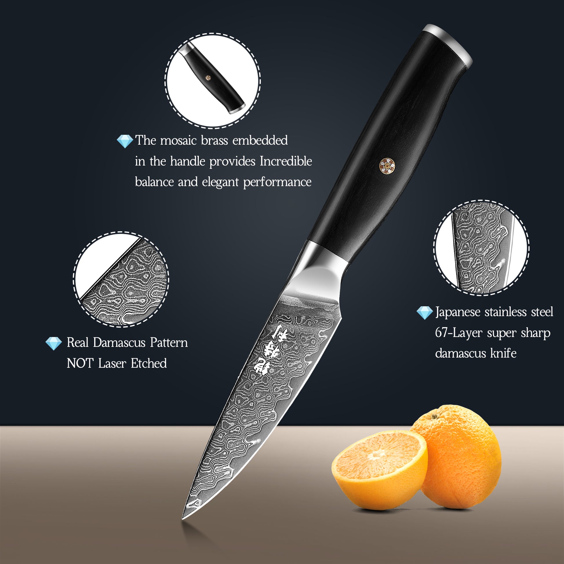Japanese Damascus Paring Knife VG10 Damascus Steel Ultra Sharp 67 Layers Kitchen Paring Knife with Ergonomic Pakkawood Handle - Unique Gift for Men & Women (3.5 Inch Paring Knife) - KITORY Cutlery