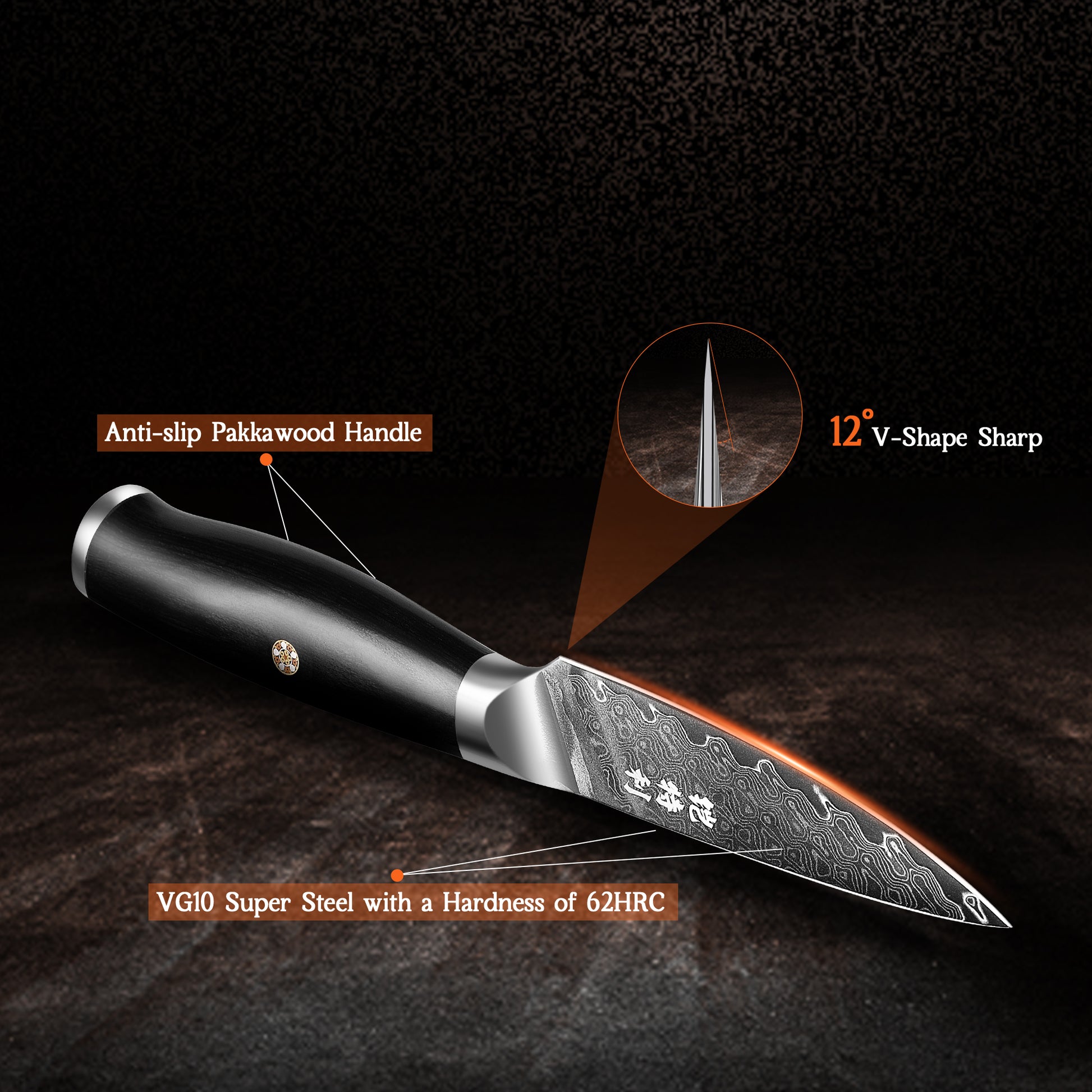 Japanese Damascus Paring Knife VG10 Damascus Steel Ultra Sharp 67 Layers Kitchen Paring Knife with Ergonomic Pakkawood Handle - Unique Gift for Men & Women (3.5 Inch Paring Knife) - KITORY Cutlery