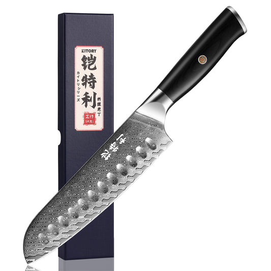 Damascus Santoku Knife, 7 Inch Ultra-Sharp Deluxe Kitchen Knife, VG-10 67 Layers Damascus Steel Santoku Chef Knife with Ergonomic Pakkawood Handle, Gift for kitchen lovers - KITORY Cutlery