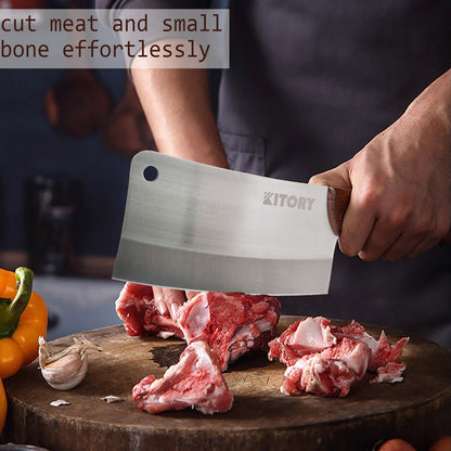 Chinese Meat Cleaver, Heavy Butcher Knife, 7 Inch Professional Butcher  Knife Stainless Steel Bone Chopping Knife Meat Vegetables Slicing Cleaver  High