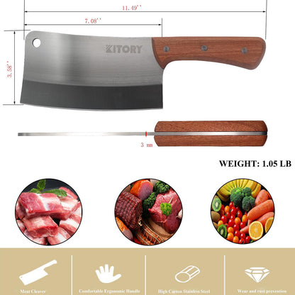 Kitory Meat Cleaver 7 Inch High Carbon Stainless Steel Pear Wood Handle