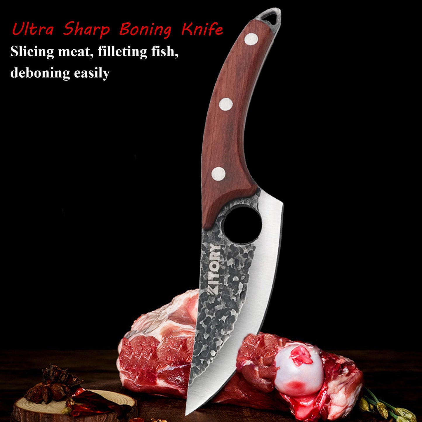 Kitory Viking Knife Forged Butcher Boning Knife Meat Cleaver