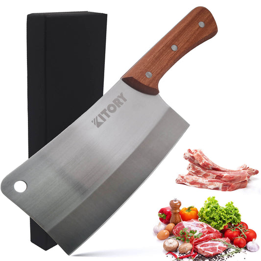 Kitory Meat Cleaver 7 Inch High Carbon Stainless Steel Pear Wood Handle