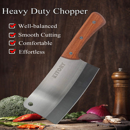 Kitory Meat Cleaver 7 Inch High Carbon Stainless Steel Pear Wood Handle