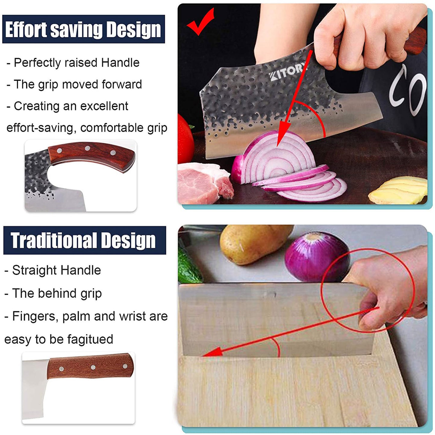 Kitory Effort Saving Kitchen hybrid Knife Full Tang Ergonomic Handle