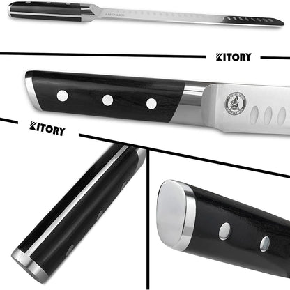 Kitory Slicing Carving Knife 12 Inch Forged German High Carbon Steel Granton Blade Mirror Finish Handle