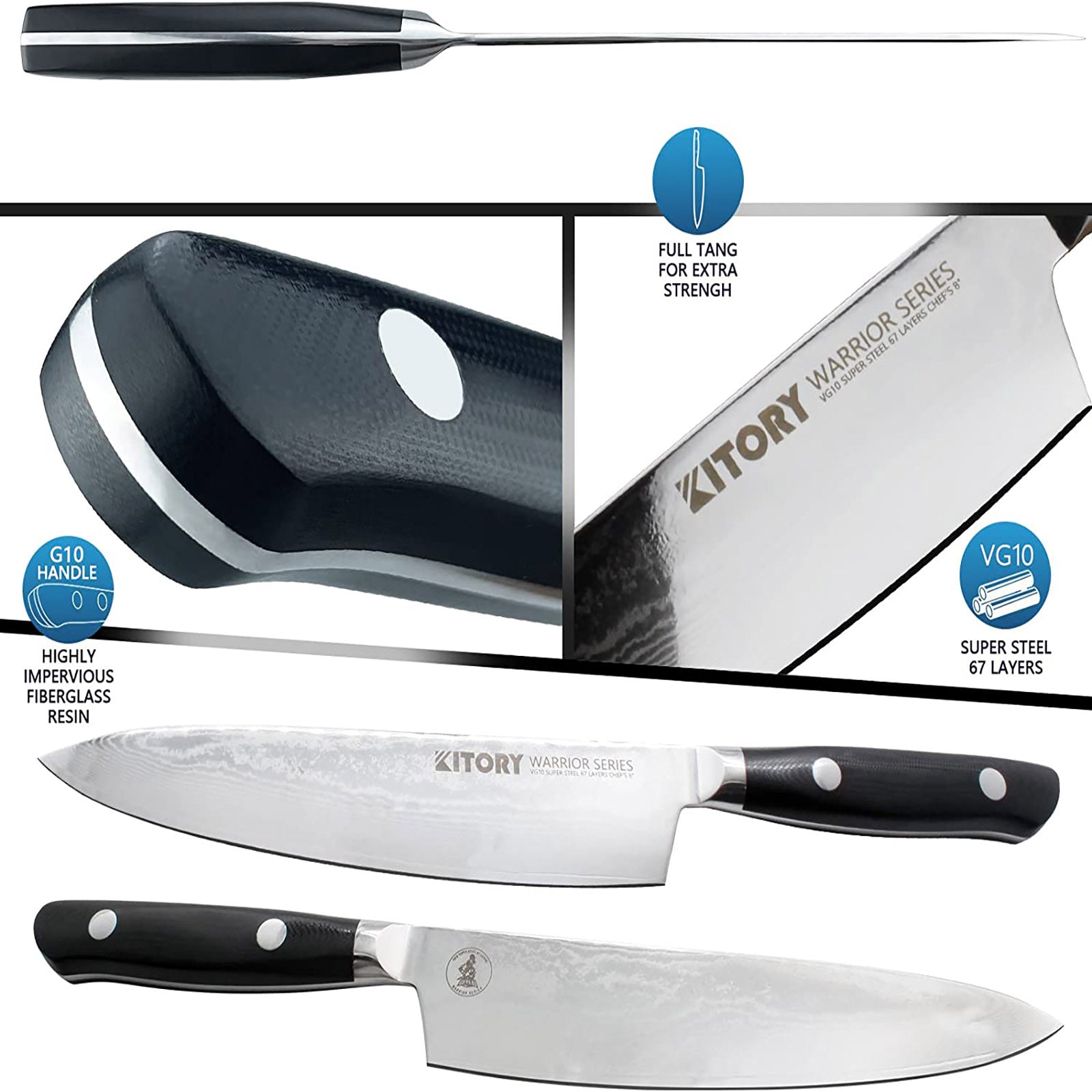 Kitory 8'' Damascus Chef Knife, VG10 Super Steel - KITORY Cutlery