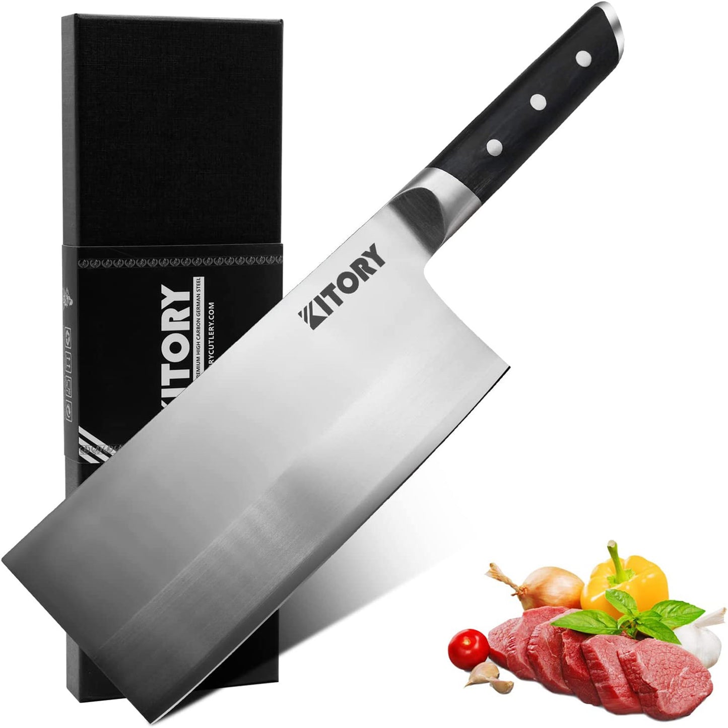 7 Inch Asian/Vegetable Cleaver w Gift Box, Black ABS Handle