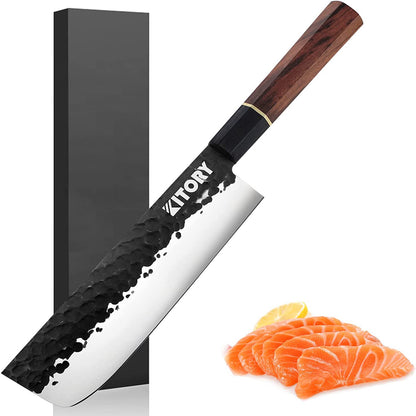 Kitory Japanese Nakiri Knife 7 Inch Clad Steel With Gift Box