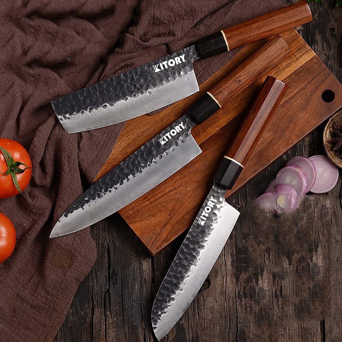 Kitory Forged Chef Knife 8 Inch Octagon Wooden Handle