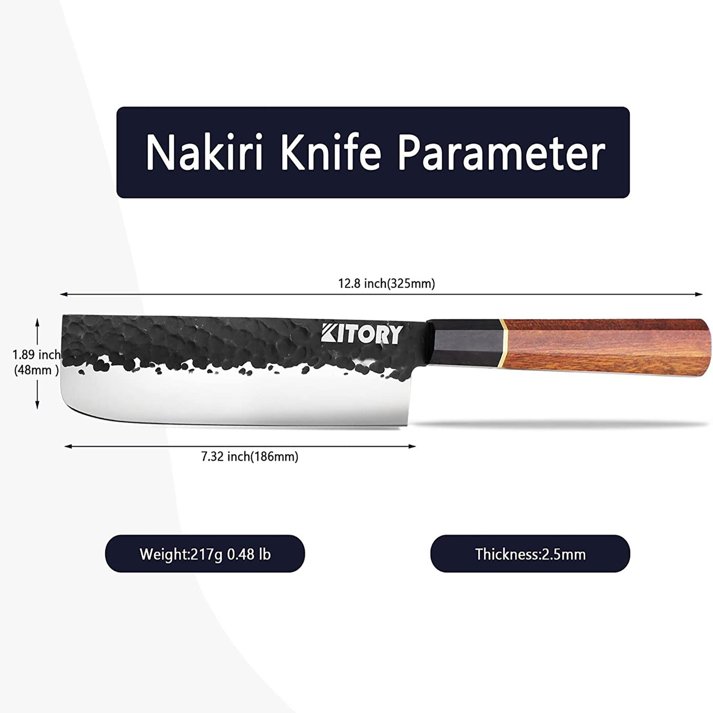 Kitory Japanese Nakiri Knife 7 Inch Clad Steel With Gift Box