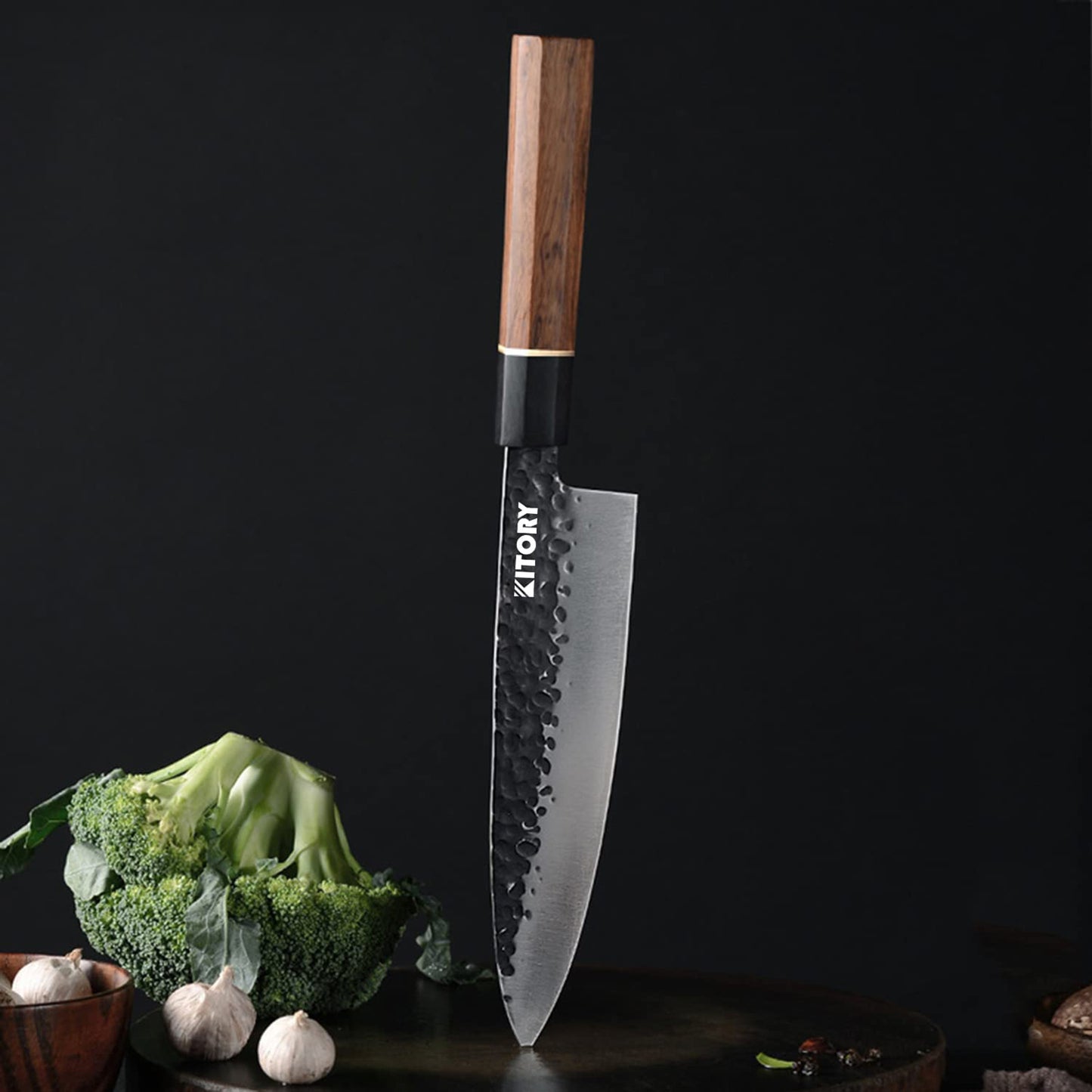 Kitory Forged Chef Knife 8 Inch Octagon Wooden Handle