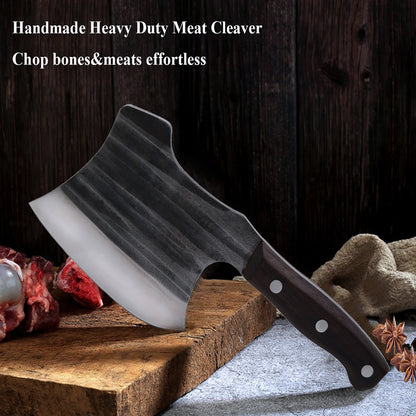 GrandTies Meat Cleaver 6.5 Heavy Duty Butcher Vegetable Bone Knives, Full Tang Sharp High Carbon German Stainless Steel Chopper, Ergonomic Wooden