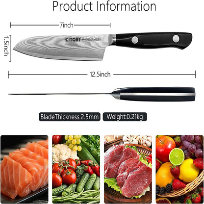 Kitory 7'' Damascus Santoku Knife, VG10 67-Layers Super Steel - KITORY Cutlery
