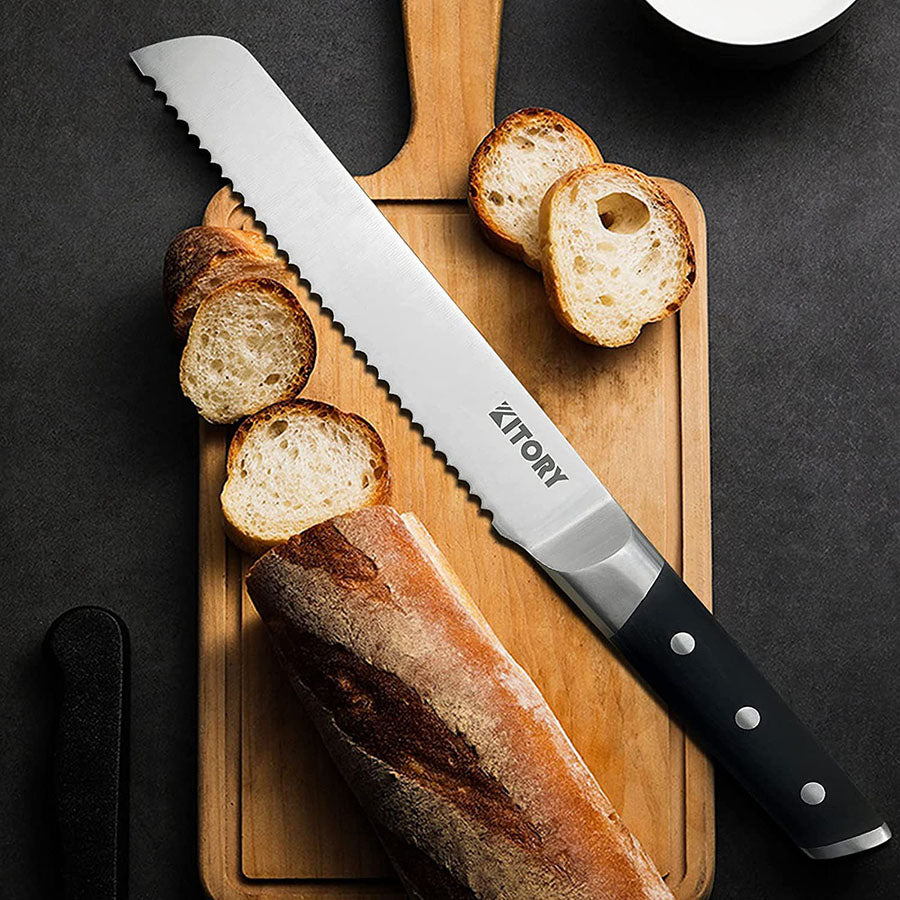 Kitory Bread Knife 8 Inch Forged German High Carbon Steel Mirror Finish Handle