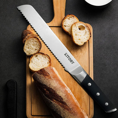 Kitory Bread Knife 8 Inch Forged German High Carbon Steel Mirror Finish Handle