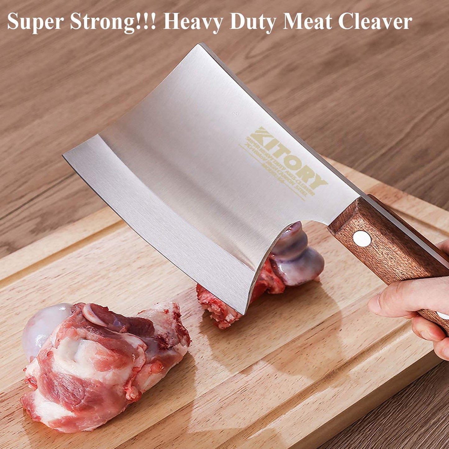 Kitory Heavy Duty Meat Cleaver Full Tang Wooden Handle